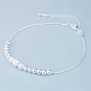 925 Silver Frosted Beads Anklets Women Bracelets Foot Accessories