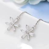 Silver 925 Crystal Flower Pearl Long Ear Line Fine Jewelry