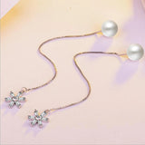 Silver 925 Crystal Flower Pearl Long Ear Line Fine Jewelry