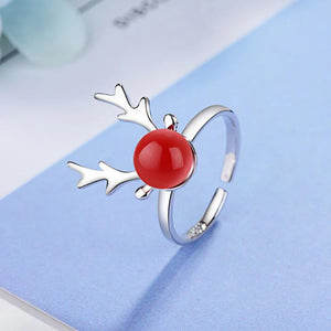 Silver Elk Antlers Pearl Ring for Women Party Jewelry Christmas
