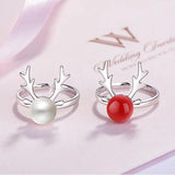 Silver Elk Antlers Pearl Ring for Women Party Jewelry Christmas