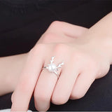 Silver Elk Antlers Pearl Ring for Women Party Jewelry Christmas