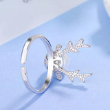 Silver Elk Antlers Pearl Ring for Women Party Jewelry Christmas