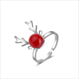Silver Elk Antlers Pearl Ring for Women Party Jewelry Christmas