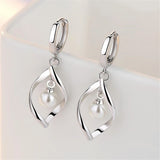 Love Pearl Eardrop 925 Silver Earrings for Women Wedding Party Jewelry