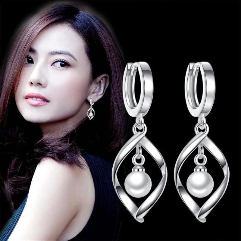 Love Pearl Eardrop 925 Silver Earrings for Women Wedding Party Jewelry
