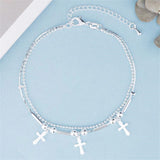 925 Sterling Silver Cross Anklet Foot Jewelry for Women