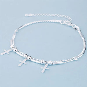925 Sterling Silver Cross Anklet Foot Jewelry for Women