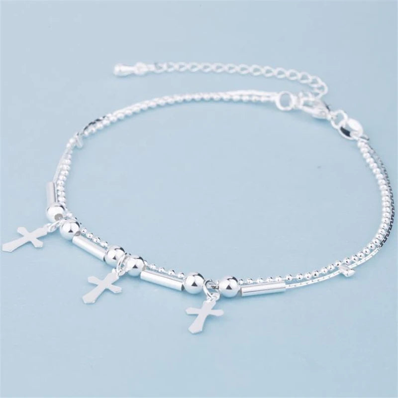 925 Sterling Silver Cross Anklet Foot Jewelry for Women