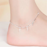 925 Sterling Silver Cross Anklet Foot Jewelry for Women