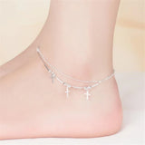 925 Sterling Silver Cross Anklet Foot Jewelry for Women