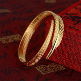 925 Sterling Silver Yellow Feather Bracelet Bangle for Women