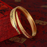 925 Sterling Silver Yellow Feather Bracelet Bangle for Women