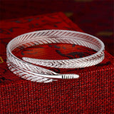 925 Sterling Silver Yellow Feather Bracelet Bangle for Women