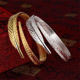925 Sterling Silver Yellow Feather Bracelet Bangle for Women