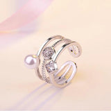 925 Silver CZ Pearl Three-layer Ring Jewelry