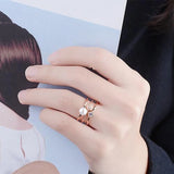925 Silver CZ Pearl Three-layer Ring Jewelry