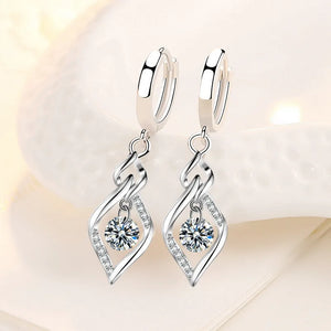 Geometric Twist Hoop Earrings 925 Silver Zircon Pink Earring