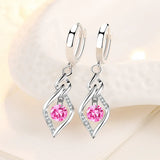 Geometric Twist Hoop Earrings 925 Silver Zircon Pink Earring