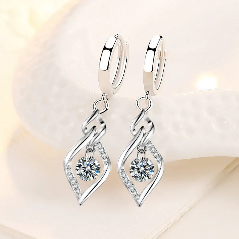 Geometric Twist Hoop Earrings 925 Silver Zircon Pink Earring