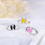 925 Silver Bunny Ears Drop Glaze Ring Women's Party Jewelry