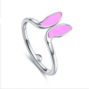 925 Silver Bunny Ears Drop Glaze Ring Women's Party Jewelry
