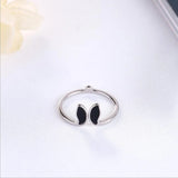 925 Silver Bunny Ears Drop Glaze Ring Women's Party Jewelry