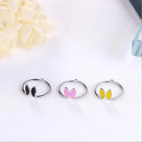 925 Silver Bunny Ears Drop Glaze Ring Women's Party Jewelry