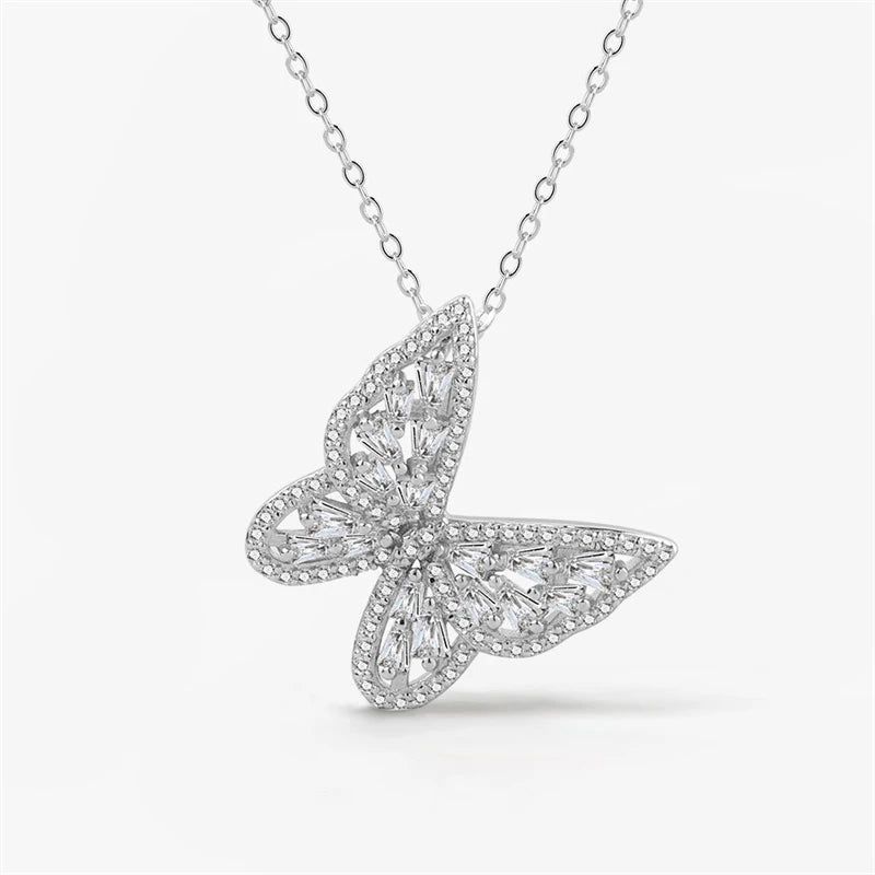 Zircon Butterfly Pendant 925 Sterling Silver Necklaces For Women