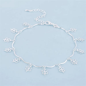 925 Silver Anklet Lucky Clover Bracelet Foot Jewelry Lady Beach Party Gift