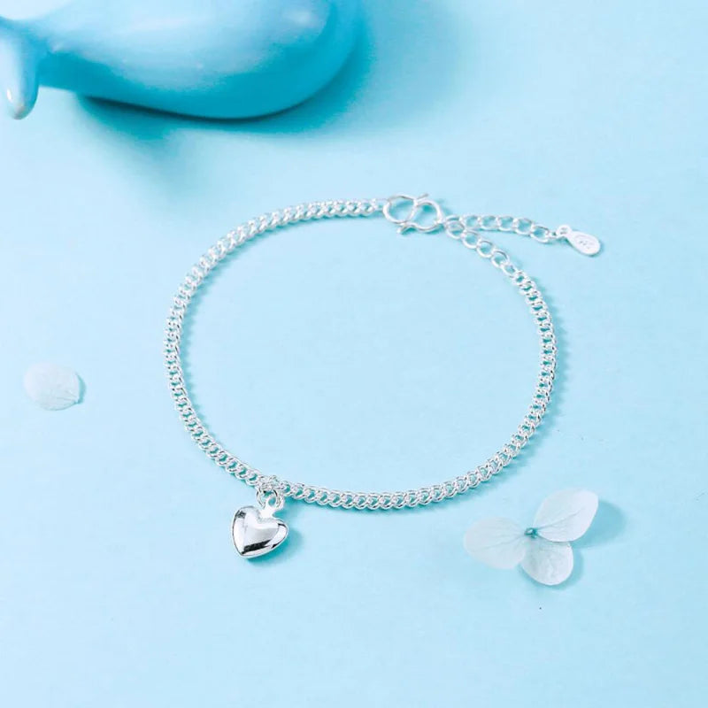 925 Silver Heart Anklet Bracelet Women Party Jewelry