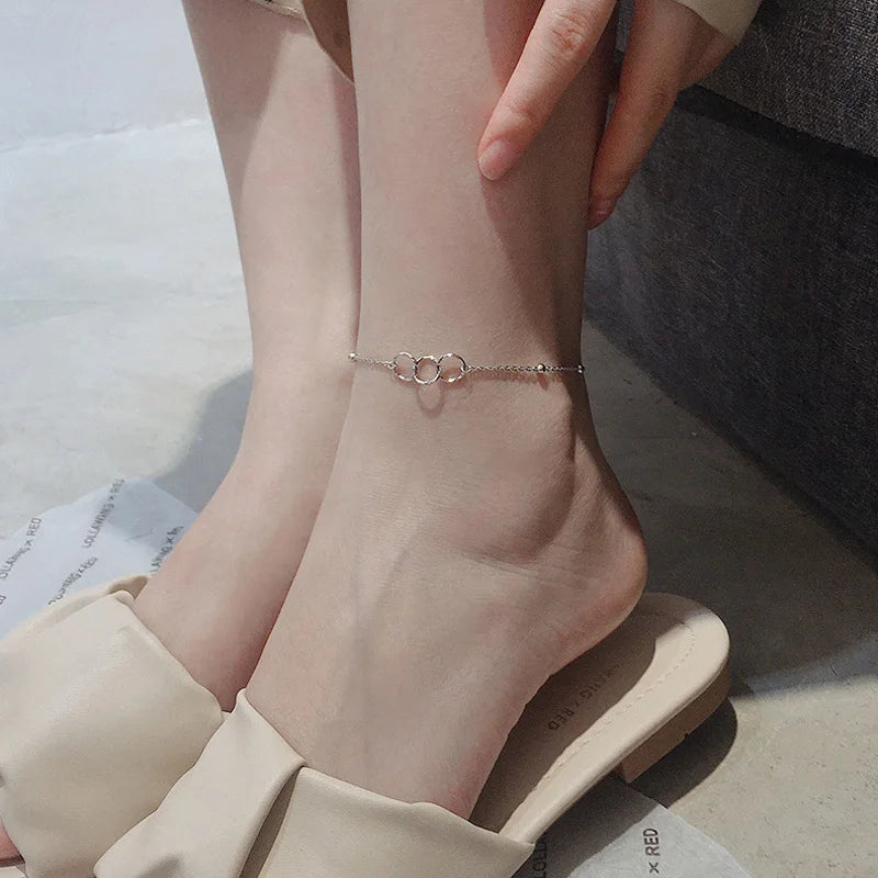 925 Sterling Silver Anklets for Women Three Circle Foot Chain Jewelry