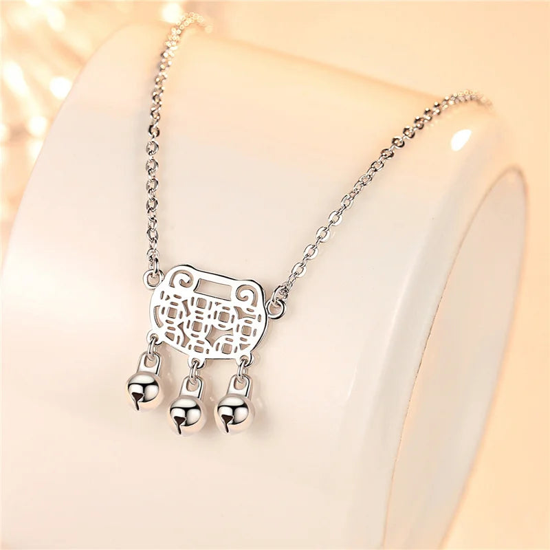 925 Silver Anklets Long Life Lock Bells Foot Chain Jewelry