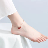 925 Silver Anklet Red Crystal Ball Foot Chain Lady Party