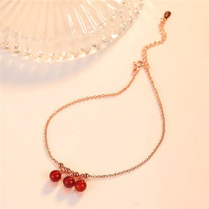 925 Silver Anklet Red Crystal Ball Foot Chain Lady Party