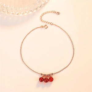 925 Silver Anklet Red Crystal Ball Foot Chain Lady Party