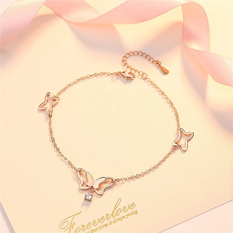 925 Silver Anklet Butterfly Tassel Foot Chain Jewelry