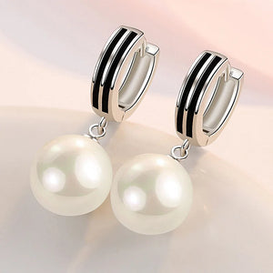 925 Silver Pearl Round Earrings Female Charm Line Jewelry Gift