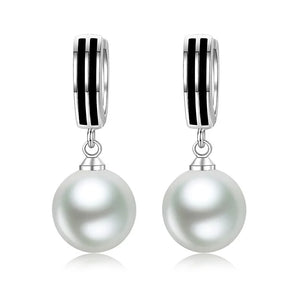 925 Silver Pearl Round Earrings Female Charm Line Jewelry Gift