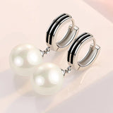 925 Silver Pearl Round Earrings Female Charm Line Jewelry Gift