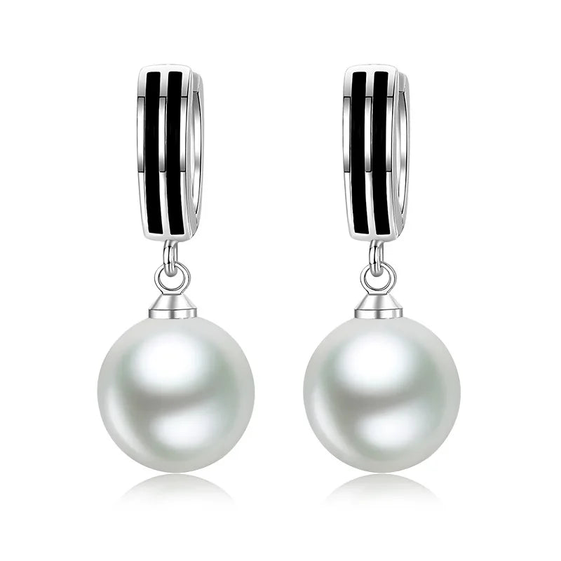 925 Silver Pearl Round Earrings Female Charm Line Jewelry Gift