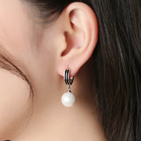 925 Silver Pearl Round Earrings Female Charm Line Jewelry Gift