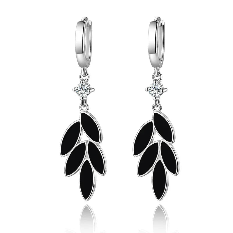 Glam 925 Silver Leaves Hoop Earrings for Women Party