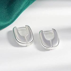 925 Sterling Silver Hoop Earrings Geometric U Charm Lady Jewelry