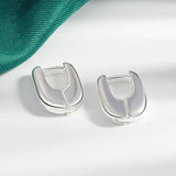 925 Sterling Silver Hoop Earrings Geometric U Charm Lady Jewelry