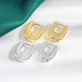 925 Sterling Silver Hoop Earrings Geometric U Charm Lady Jewelry