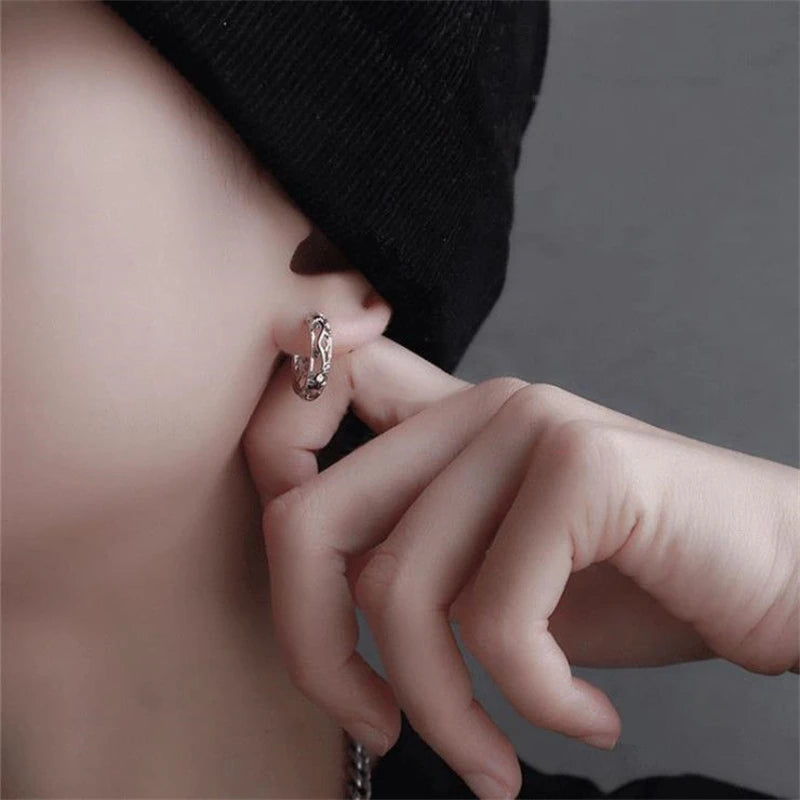 Vintage Punk Hollow Dragon Hoops 925 Sterling Silver Earrings For Men