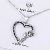 925 Silver Heart Pendant Necklace Zircon Clavicular Chain Jewelry