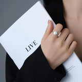 Romantic Round Pearl Ring 925 Sterling Silver Lady Rings