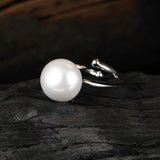 Romantic Round Pearl Ring 925 Sterling Silver Lady Rings